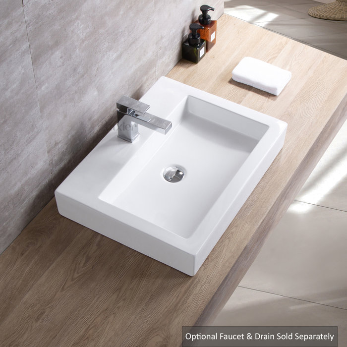Luxier 24'' Glazed White Ceramic Rectangular Vessel Bathroom Sink